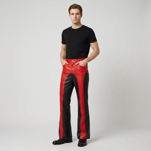 <b>Men's</b> High Waist Leather Straight Leg Pants With Button Fly Smart Casual Autumn Wear - Product Image 1