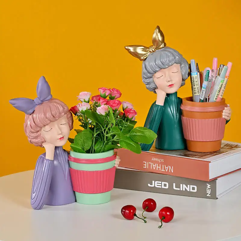 Free Shipping Pen Holder Girls Storage Crafts Pen Holder Girls Resin Decorations For Kids Gifts