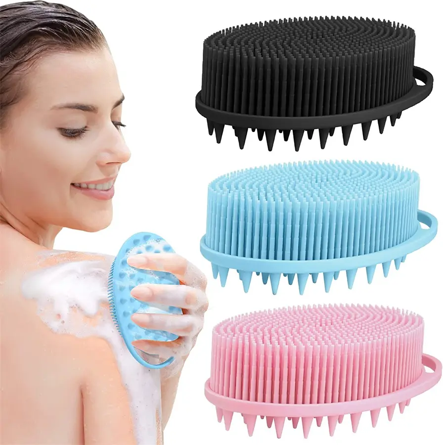 2 in 1 Silicone Exfoliating Body Brush Hair Shampoo Brush Bath Scrubber Silicone Body Scrubber