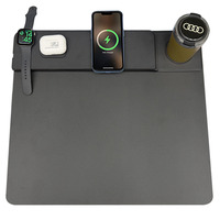 Tapis de souris E-Sports 5-en-1 en verre avec chargeur sans fil, support de rangement de bureau multifonctionnel intégré pour usage quotidien au bureau