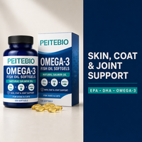 PEITEBIO Huile de poisson Oméga 3 en gélules pour chiens et chats avec EPA DHA Huile de saumon naturelle Soutien cutané et articulaire 120 gélules