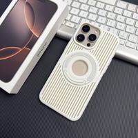 Casing Ponsel Premium dengan Penyangga Magnetik dan Desain Logam Bergaris, Dilengkapi Lubang Pelepas Panas untuk iPhone 16 Pro 15 14 13 12