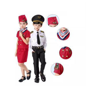 Aksesoris pramugari anak Set topi seragam <span class=keywords><strong>Pilot</strong></span> udara pramugari pramugari untuk anak perempuan gaun karir Cosplay kostum Halloween - Product Image 2