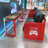 Meja Gaming Dua Kursi dengan Bangku, Set Meja Gaming Bergaya Arcade Tugas Berat untuk Warnet & Ruang Game