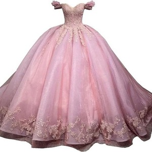 Off The Shoulder Pink Organza Ball Gown Empire Waistline Evening Dress For Women Adult Formal Events - Product Image 5