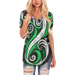 Bán Buôn Cao Cấp Tùy Chỉnh Nghệ Thuật Thái Bình Dương In Của Phụ Nữ Kéo Dài Tops Dài Hem Của Phụ Nữ V Cổ Tops Tùy Chỉnh In Trên Nhu Cầu Kích Thước Lớn - Product Image 2