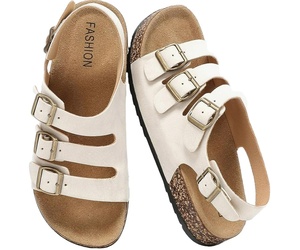 Sandali Unisex in Vera Pelle con Soletta in Sughero, Cinturino Posteriore Regolabile con Fibbia, <span class=keywords><strong>Ciabatte</strong></span> Slingback Comode e Riciclabili - Product Image 1
