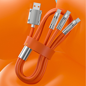 Kabel pengisi daya Super cepat 120W, tiga dalam satu untuk <span class=keywords><strong>TYPE</strong></span>-<span class=keywords><strong>C</strong></span> earphone jaket nilon kepang melindungi garis penumpang untuk ponsel - Product Image 2