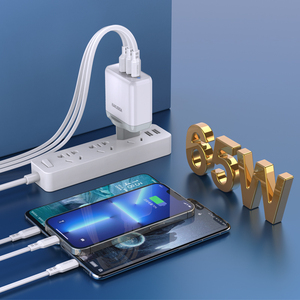 Cargador Rápido KAKUSIGA de 65W, 2 USB-C, 1 USB-A, Blanco, con Cable Tipo-C de 1M - Product Image 6