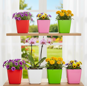 Pot de fleurs en plastique auto-arrosant moderne avec indicateur de niveau d'eau, jardinière carrée pour plantes d'intérieur et d'extérieur, maison et jardin - Product Image 3