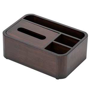 Bamboo Tissue <b>Box</b> Walnut Color With <b>Pen</b> Holder For Office Desk Storage Organization - Product Image 5