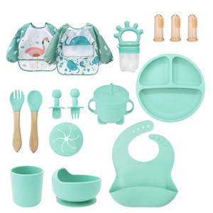 Ensemble repas bébé en silicone OEM ODM, vaisselle d'apprentissage, tasse à <span class=keywords><strong>bec</strong></span> avec assiettes à ventouse, bavoirs imperméables, bol, kit repas pour enfants - Product Image 6