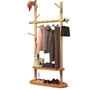 Solid Wood Vertical Clothes Rod Bag Rack Simple Indoor Living Room Floor Stand Modern Design for Cleaning Bedroom Household Use