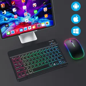 Geleidelijke Lichtgevende Bluetooth Toetsenbord En Muis Set Tablet Bt Toetsenbord Spaans Russisch Thai Frans Arabisch