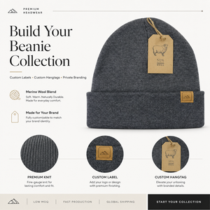 Bonnet en tricot côtelé en mélange de <span class=keywords><strong>laine</strong></span> mérinos personnalisé avec revers, bonnet d'hiver avec logo pour hommes et femmes - Product Image 2