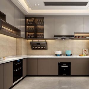 ตู้ครัวแบบกำหนดเองสำหรับบ้านทั้งหลัง พร้อมเคาน์เตอร์ควอตซ์  ตู้ไม้จริงสั่งทำพิเศษ - Product Image 1