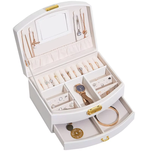 Elegant Semi-<b>Circle</b> Jewelry Organizer with Key Lock and Mirror, Multi-Compartment Storage for Necklaces Earrings <b>Rings</b> Bracelets - Product Image 2