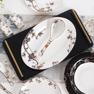 Service de table en porcelaine fine de style européen à motifs de fleurs de grenade, 60 pièces, comprenant bols et assiettes en céramique, vente en gros, carton, offres promotionnelles, bols à dîner - Product Image 5