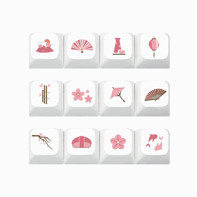 12pcs/set XDA PBT Dye-Sub Keycap Hippo Fruit Weather 1U Keycaps Custom Design DIY Caps for Mechanical Keyboard MX Switch