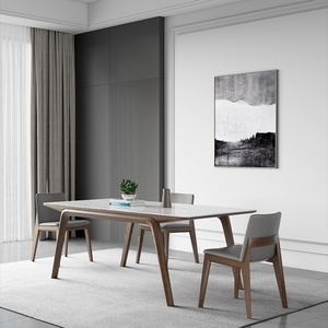 Mesa de Comedor Rectangular de Pizarra Blanca y Madera Maciza de Estilo Nórdico con Sillas - Product Image 3