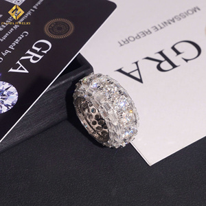 ZUANFA JEWELRY S925 Round+Baguette VVS Moissanite Gold Plated Pave Setting Luxury Unisex Party Jewelry <b>Man</b> Band <b>Ring</b> Rapper <b>Ring</b> - Product Image 6