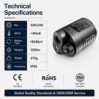 Monocular Térmico con Telémetro 320x240, 1200m, 12um, Visión Nocturna de 15 Colores, 50Hz, para Caza, Exterior, Impermeable, Integrado