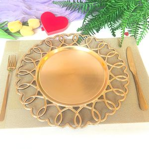 <span class=keywords><strong>Assiettes</strong></span> de présentation rondes de luxe vintage dorées fantaisie de 13 pouces en plastique pour la décoration de table de mariage, de fête, d'événement ou de restaurant - Product Image 5