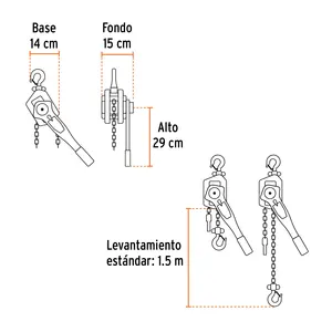 Truper da 1 tonnellata di paranco a leva con catena in acciaio carico di prova materiale G80 1.5 Ton - Product Image 2