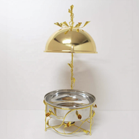 QY 8L Plat de service de luxe en acier inoxydable avec couvercle suspendu et décorations de lianes florales dorées, chauffe-plats pour buffet d'hôtel