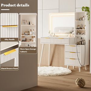 SENYU Factory Wholesale Wood Vanity Desk with Mirror Lights Power Outlet Storage Customizable Bedroom Makeup Dresser Desk - Product Image 6
