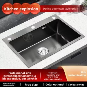Wastafel dapur mangkuk tunggal baja tahan karat kustom pabrik langsung bak cuci piring Nano rumah tangga besar baskom cuci sayur tiga