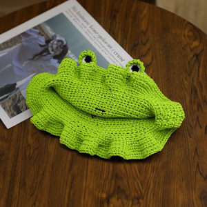Lotus feuille femmes hommes amusant dessin animé tricoté haricot pêcheur à la main garçon grenouille Crochet seau haricot chapeau - Product Image 4