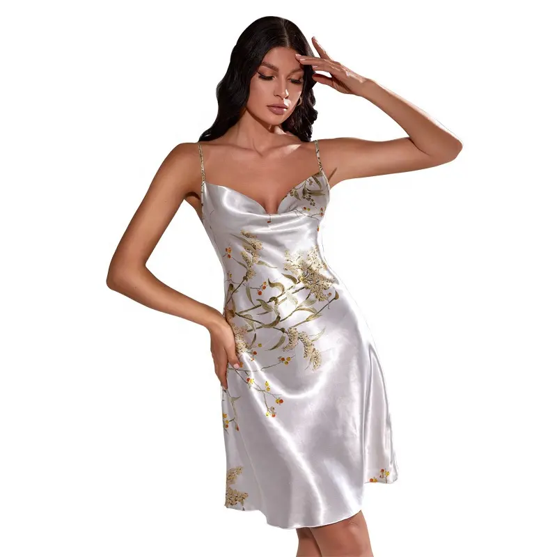 Yaz kayma elbise uzun spagetti kayışı kolsuz Slithery elbise Midi yumuşak çiçek çiçek baskı olgun kadın elbise