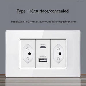 Prise murale standard brésilienne en verre trempé, double USB type C, interrupteur lumineux, prise murale avec trois alimentations - Product Image 4