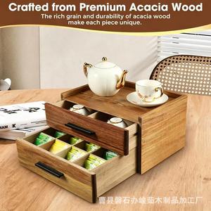 Wooden <b>Tea</b> Bag Storage <b>Box</b> With Partitions Rectangular Drawer Organizer For Household <b>Tea</b> Set Storage - Product Image 4