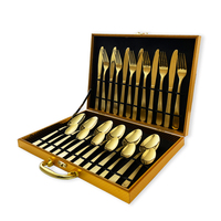 Ensemble de couverts en acier inoxydable avec logo personnalisé, cuillères et fourchettes dorées, coffret de 24 pièces, ensemble de couverts de luxe dorés pour mariage