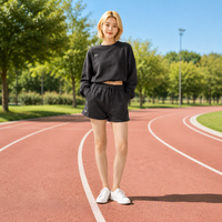 Ensemble de détente 2 pièces AQTQ éco-responsable pour femme – Sweat-shirt court à col rond léger et short de couleur unie pour tenue décontractée