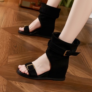Sandales compensées mi-mollet à talon dissimulé pour femme, style urbain, confortables, en microfibre, doublure en polyuréthane, collection été, de créateur de luxe - Product Image 4