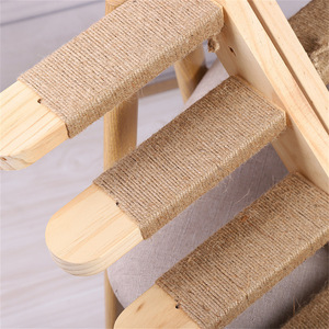 Escalier pour chat à 4 niveaux en bois massif, recouvert de corde en jute, antidérapant, mural, avec griffoir - Product Image 2