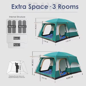 Extérieur 8-12 personnes Deux chambres Étanche 8-10 personnes léger portable camping en plein air deux chambres tente <span class=keywords><strong>de</strong></span> <span class=keywords><strong>village</strong></span> familial - Product Image 4
