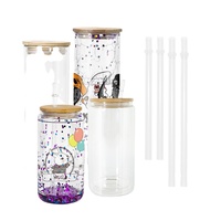 Stock d'entrepôt, gobelets en verre transparent à double paroi pour sublimation, 16 oz, 25 oz, vierges, bricolage, globe à neige, avec couvercle en bambou et paille