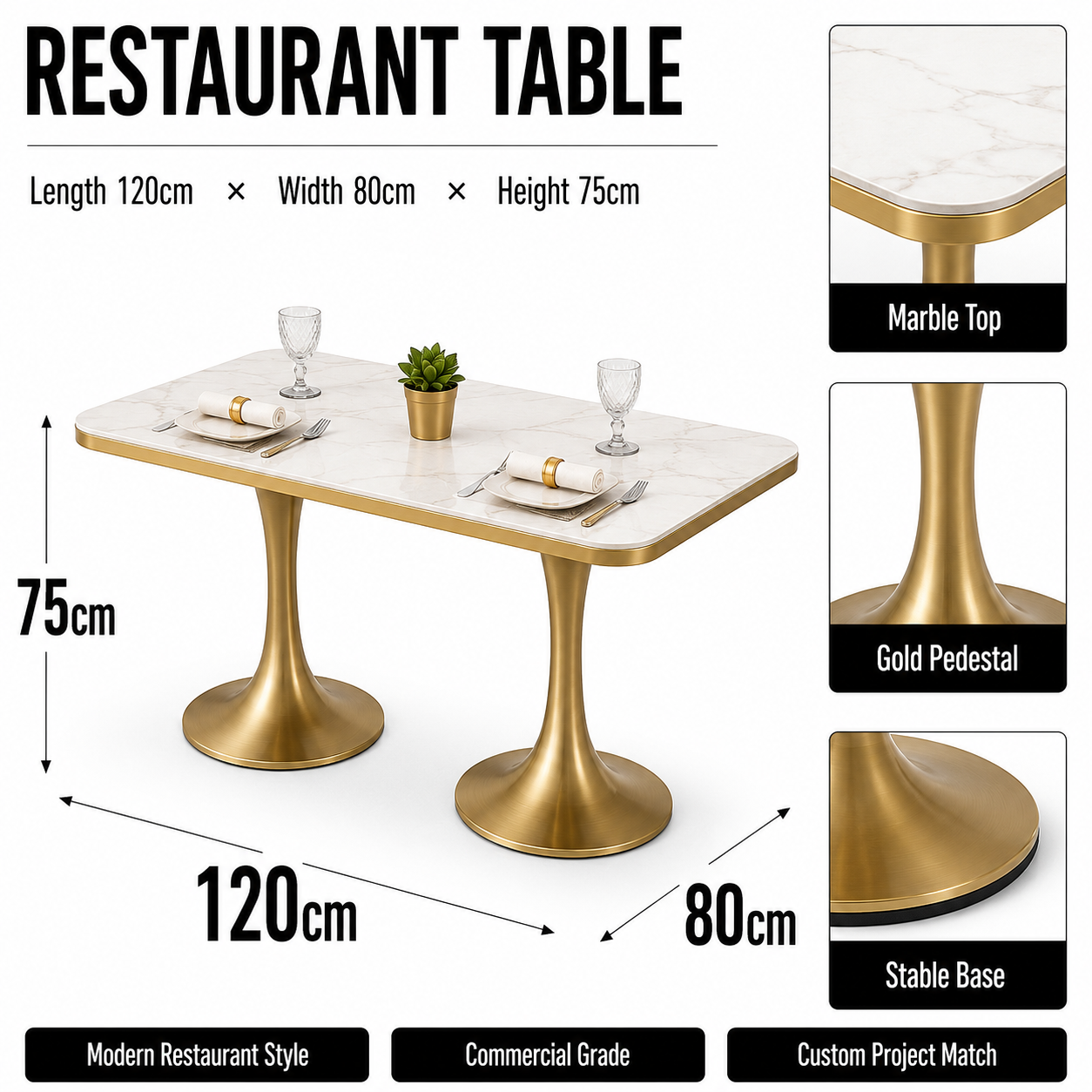 Table de restaurant 120 x 60 cm