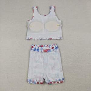 Ensemble jupe sans manches GSD3499 RTS pour petite fille, motif drapeau bleu et rouge du 4 juillet, vente en gros, vêtements pour tout-petits et enfants - Product Image 3