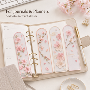 Segnalibri Personalizzati in Organza Ricamata con Fiori di Ciliegio, Segnapagina Floreali Trasparenti per Regali, Vendita al Dettaglio ed Eventi - Product Image 4