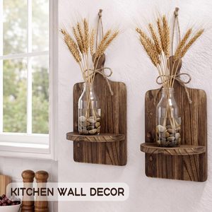 Wooden Wall Mounted Shelf With Shelf For <b>Kitchen</b> Living Room <b>Storage</b> Dried Flower Vase Display <b>Rack</b> Rectangle Solid Wood - Product Image 2