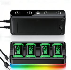 Station de charge double pour manettes, 6200 mWh, 4 batteries rechargeables, pour manettes <span class=keywords><strong>Xbox</strong></span> One Series S/X, <span class=keywords><strong>câble</strong></span> <span class=keywords><strong>USB</strong></span>-<span class=keywords><strong>C</strong></span> - Product Image 4
