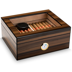 Kotak cerutu <span class=keywords><strong>Humidor</strong></span> kayu Cedar dengan higrometer pelembap kotak cerutu <span class=keywords><strong>Humidor</strong></span> kapasitas besar untuk 25pc lemari cerutu atas kaca