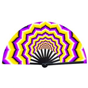 Abanico Grande de Bambú y Satén de Poliéster de 33 cm con Impresión de Logotipo Personalizado, Abanico Arcoíris del Orgullo Gay - Product Image 5