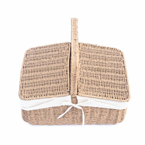 Cesta de Picnic Rectangular de Mimbre con Tapa de Apertura Lateral y Forro de Lona Vintage, Ecológica - Product Image 1