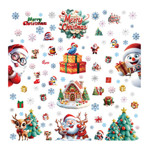 Pafu Double face imprimé Pvc mignon maison fête père noël bonhomme de neige arbre décalcomanies noël fenêtre autocollants - Product Image 4